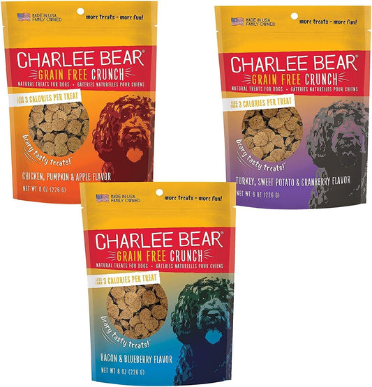 Charlee Bear Grain-Free Crunch Training Dog Treats Variety 3 Pack - 8 oz