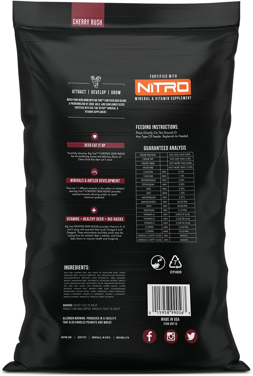 Big Tine LACK/RED NITRO FORTIFIED DEER BLEND CHERRY RUSH - 10 LB
