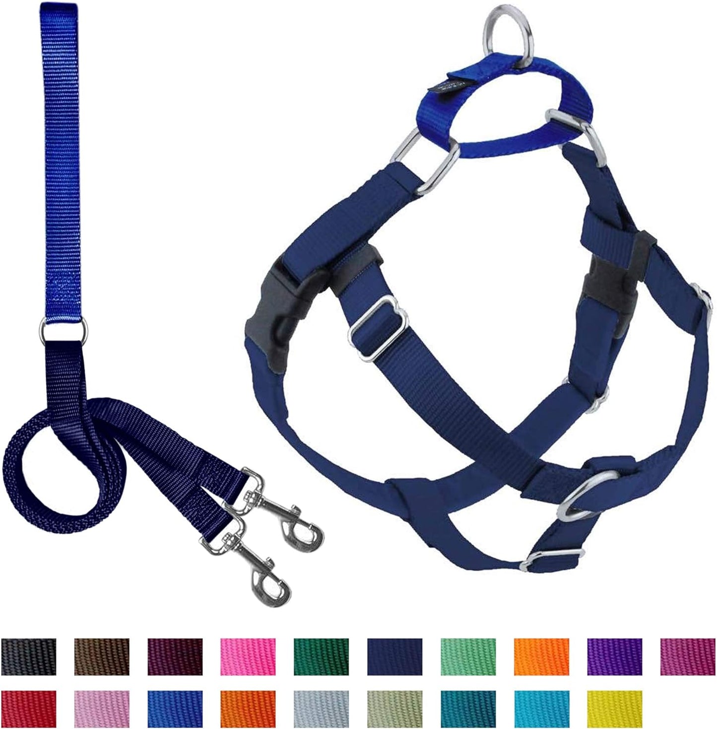 2 Hounds Design Freedom No-Pull Dog Harness with Leash, Large, 1-Inch Wide, Navy