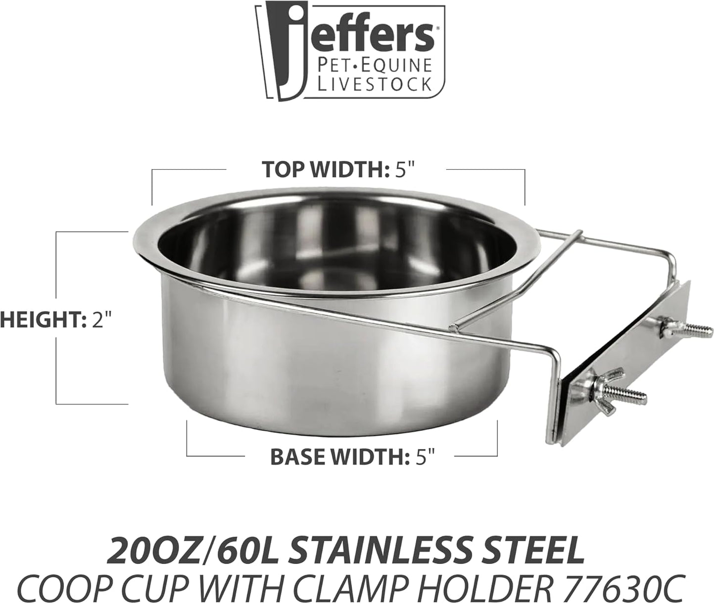 QT Dog Stainless Steel Pet Bowl Coop Cup with Clamp - 20 oz
