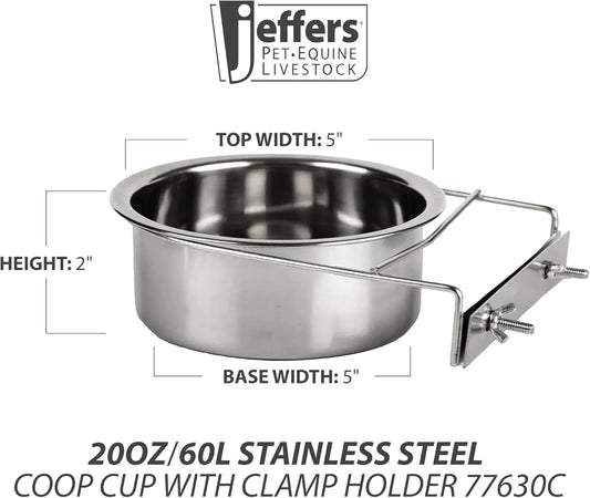 QT Dog Stainless Steel Pet Bowl Coop Cup with Clamp - 20 oz