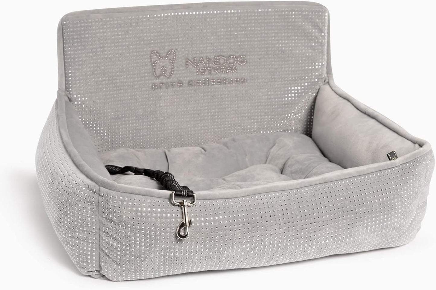 Nandog Pet Gear Luxury Quilted Bling Light Gray Dog Car Seat Bed - Large