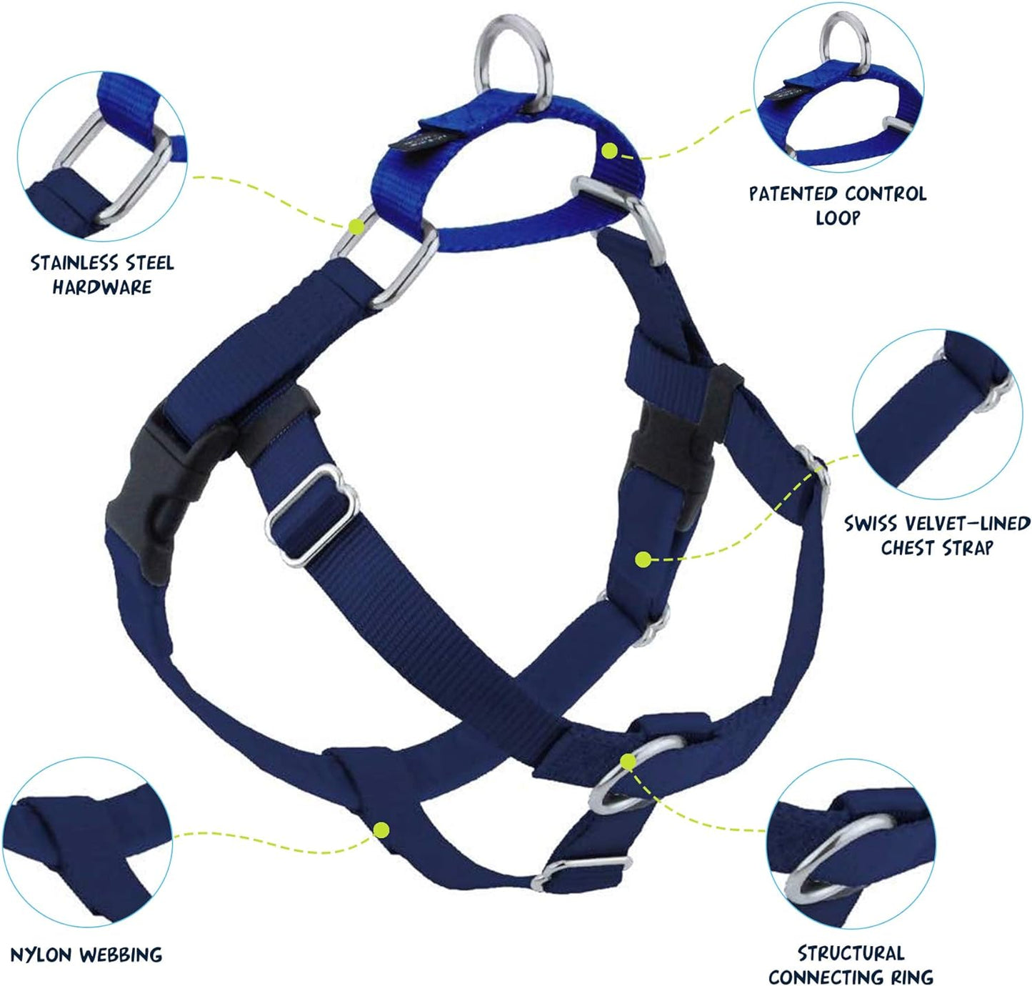 2 Hounds Design Freedom No-Pull Dog Harness with Leash, Large, 1-Inch Wide, Navy