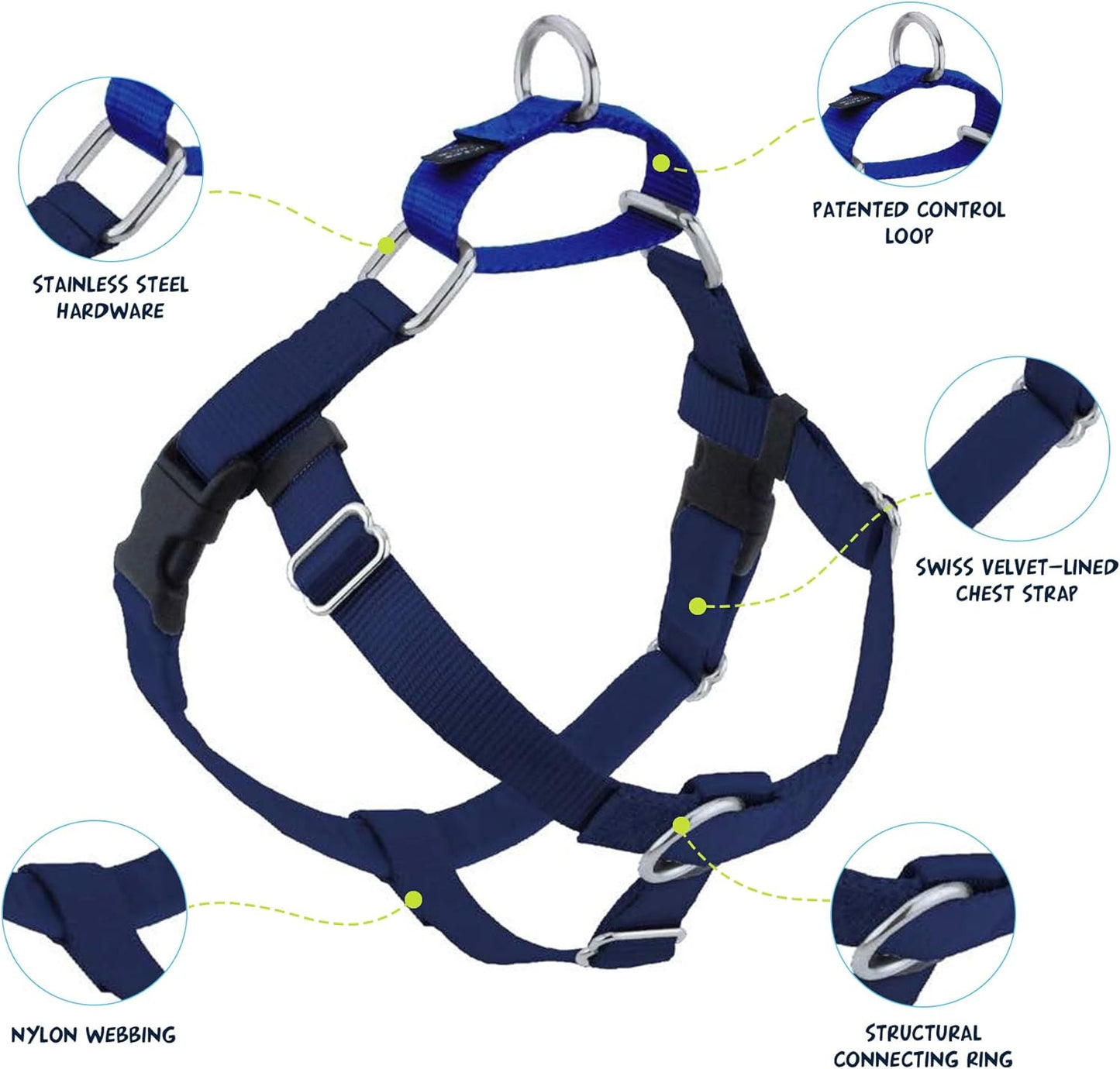 2 Hounds Design Freedom No-Pull Dog Harness with Leash, Large, 1-Inch Wide, Navy