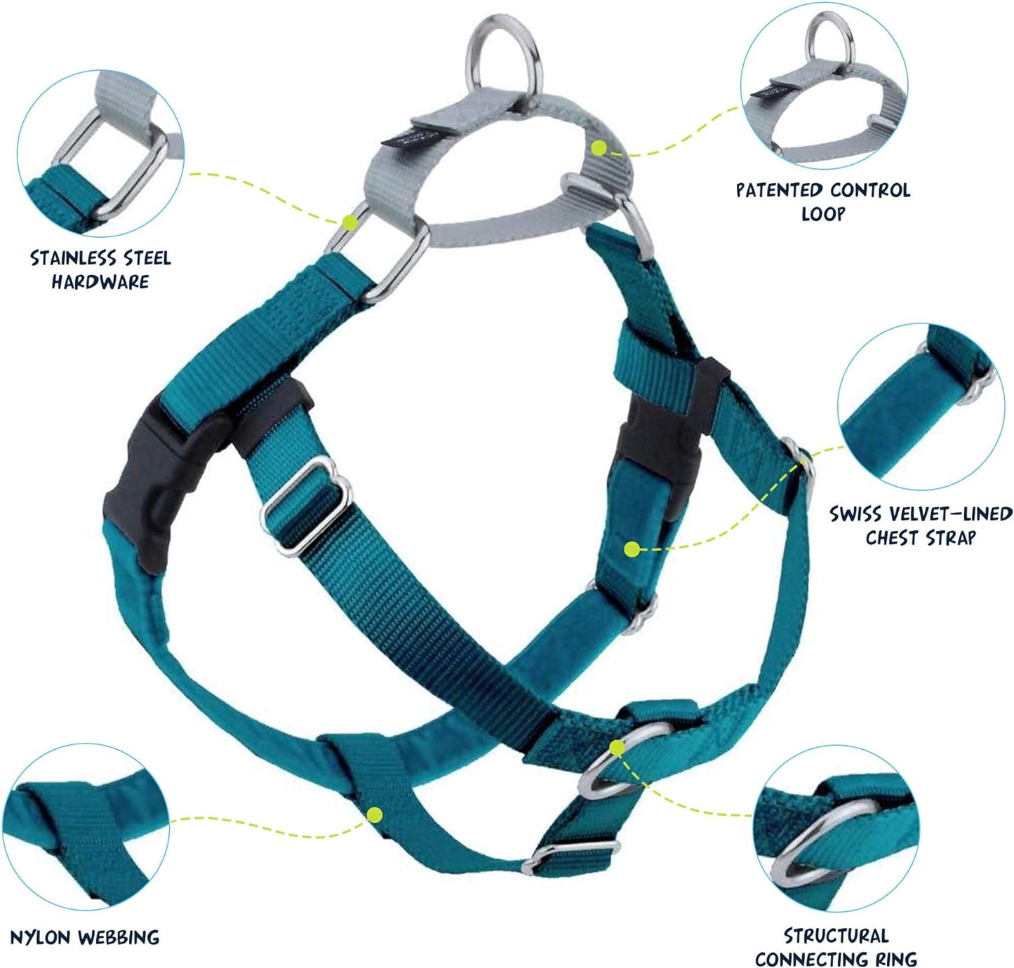 2 Hounds Design Freedom No Pull Dog Harness Small Teal