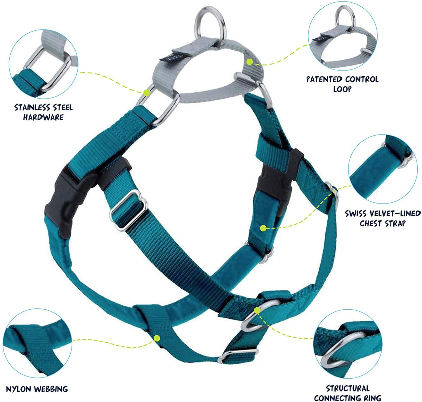 2 Hounds Design Freedom No-Pull Dog Harness and Leash (Large 1") (Teal)