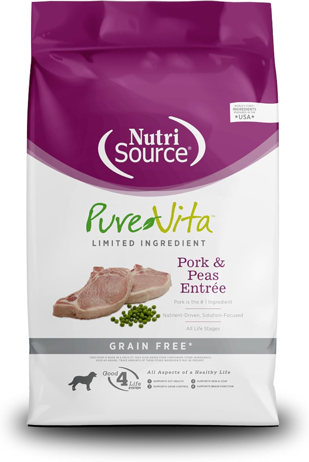 NutriSource PureVita Grain Free Pork & Peas Entree Dry Dog Food - 25 lbs