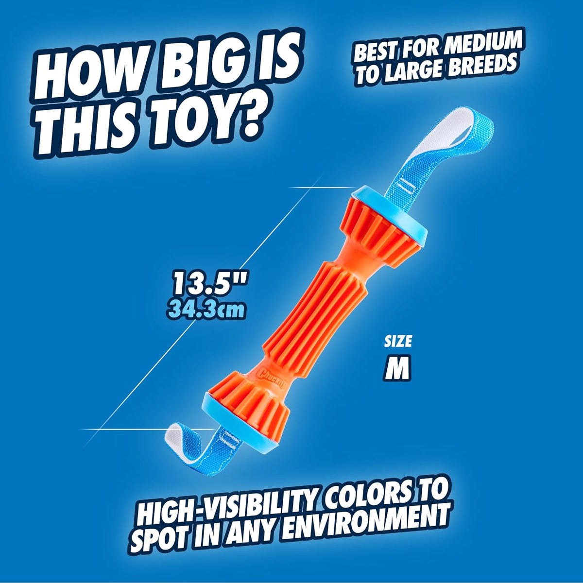 Chuckit! Rugged Bumper Dog Toy 13.5",Fetch Stick with TPR Ridges for Easy Grip- 2 Pack