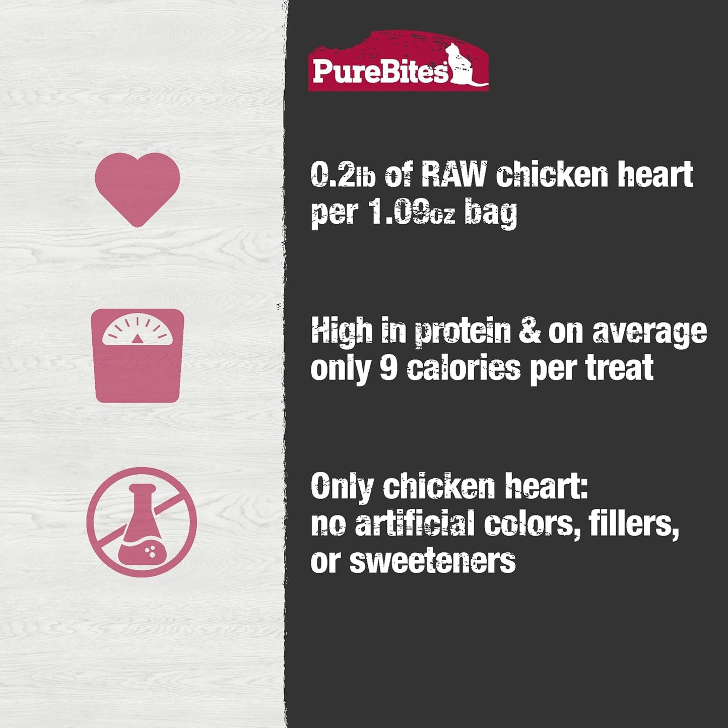 PureBites Chicken Heart Freeze Dried Cat Treats, 1 Ingredient, Made in USA, 1.09oz