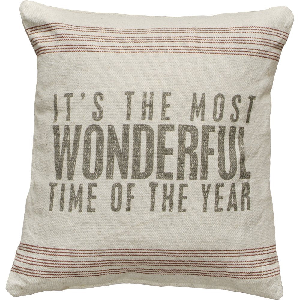 Primitives by Kathy Vintage Flour Sack Throw Pillow, "Most Wonderful Time..."