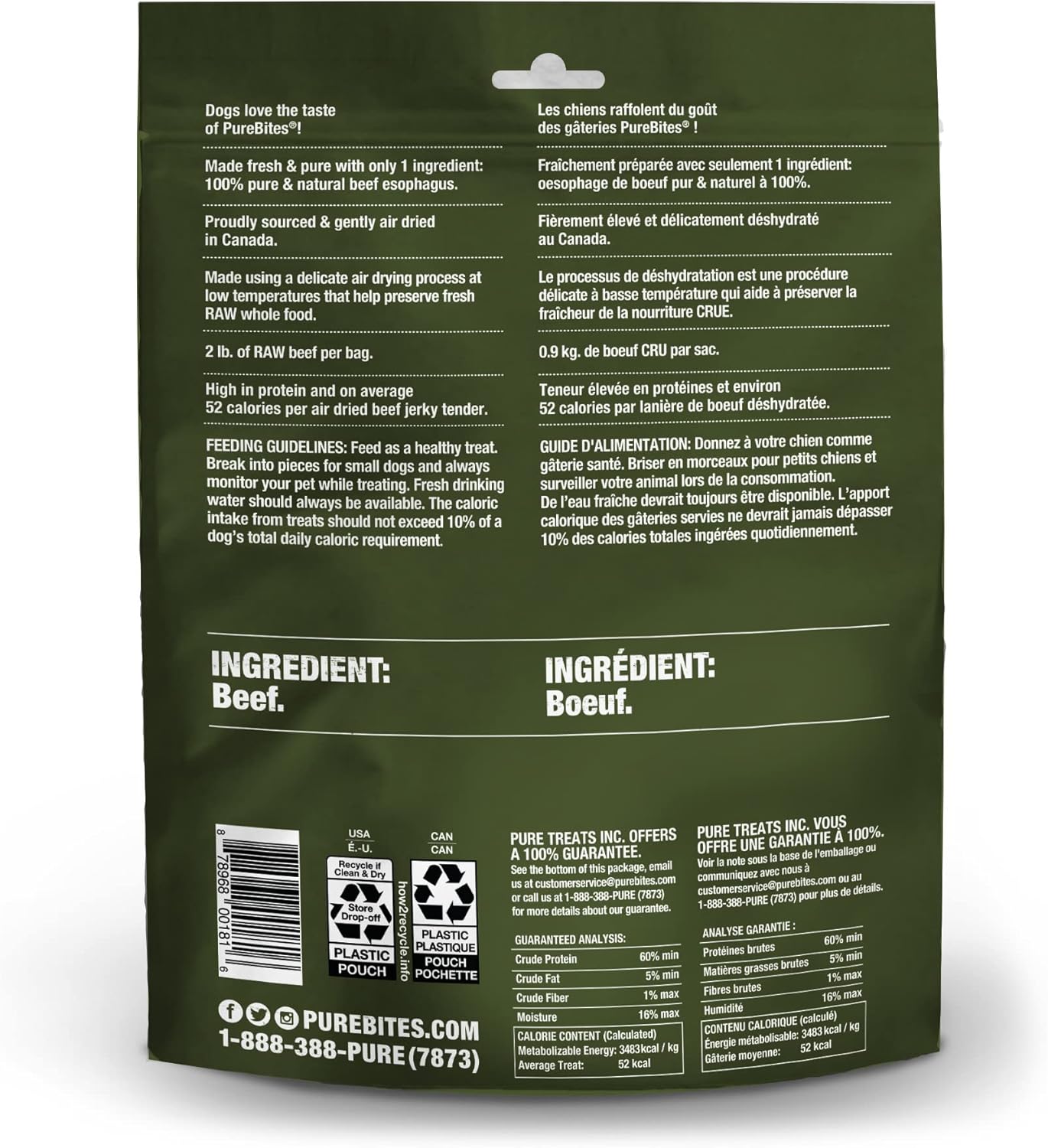 PureBites Beef Jerky Dog Treats, 1 Ingredient, 7.5oz