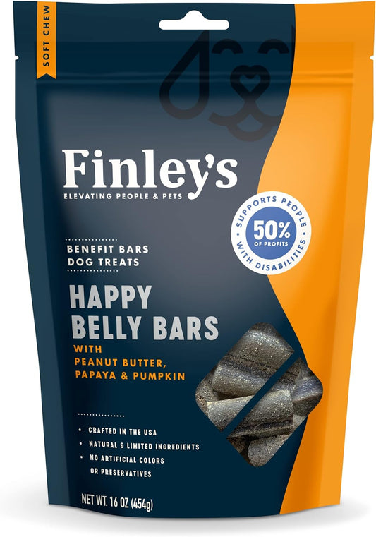 Finley's Happy Belly Bars Peanut Butter, Papaya & Pumpkin Soft Chew Benefit Dog Treats - 16 oz