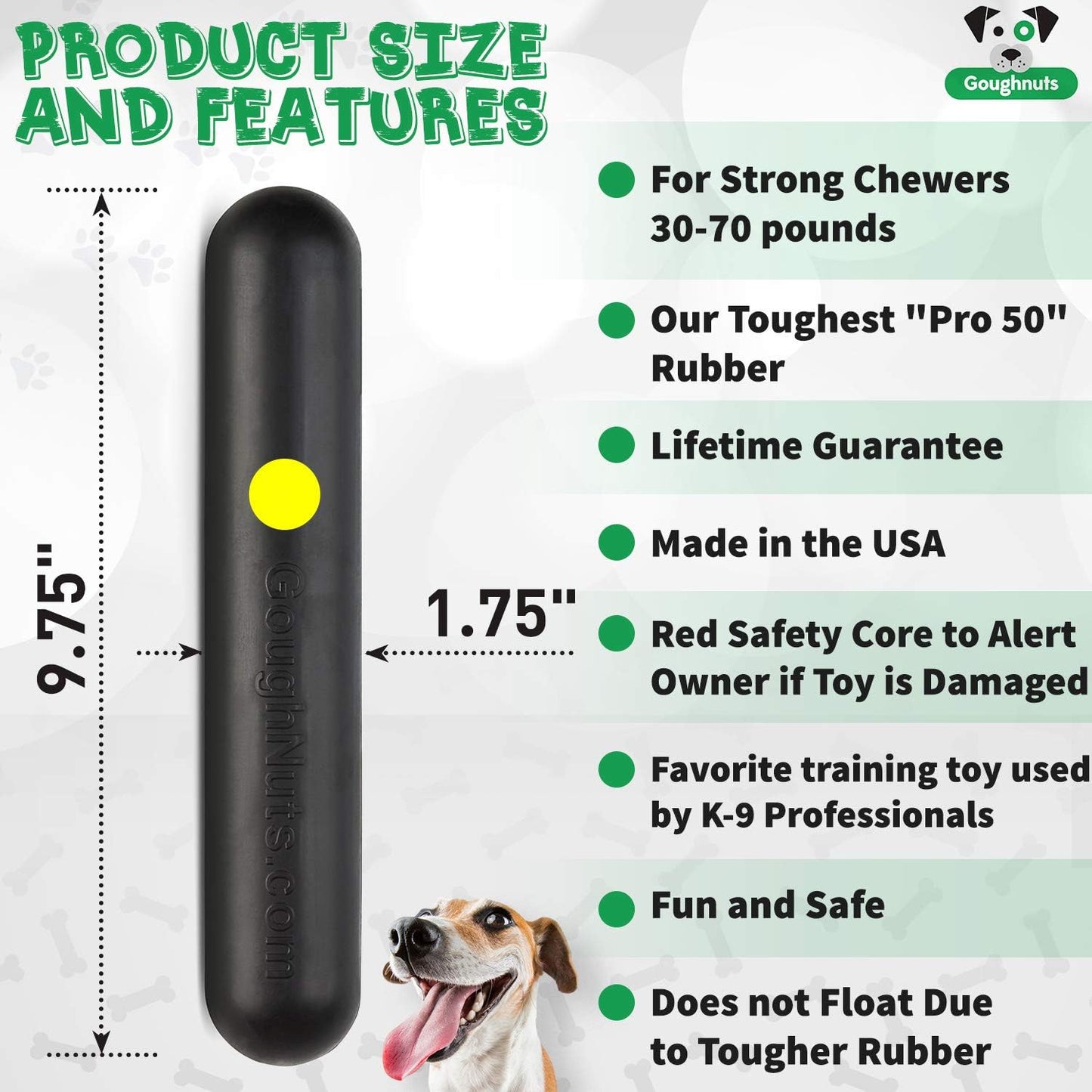 Goughnuts - Interactive Dog Stick (Power Chewer +) - Black 50