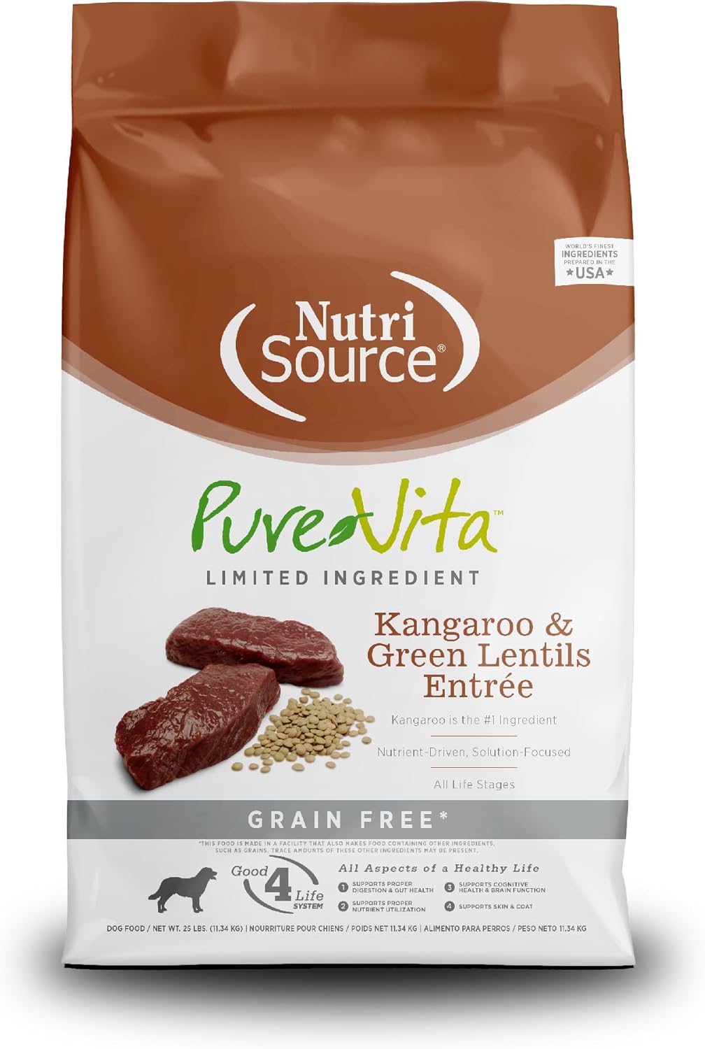 NutriSource PureVita Grain Free Kangaroo & Green Lentils Entree Dry Dog Food - 15 lbs