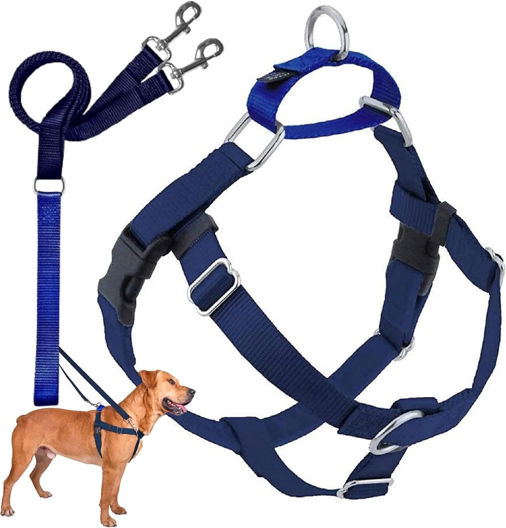 2 Hounds Design Freedom No-Pull Dog Harness with Leash, Large, 1-Inch Wide, Navy