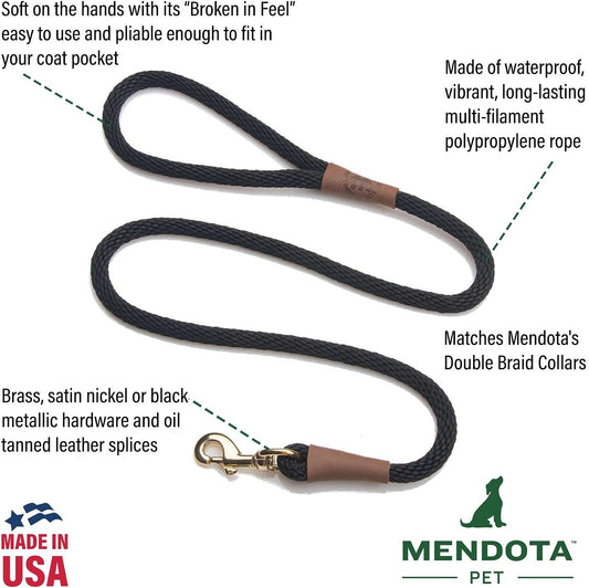 Mendota Pet Snap Leash - British-Style Braided Dog Lead - Hunter Green, 3/8 in x 6 ft - for Small/Medium Breeds