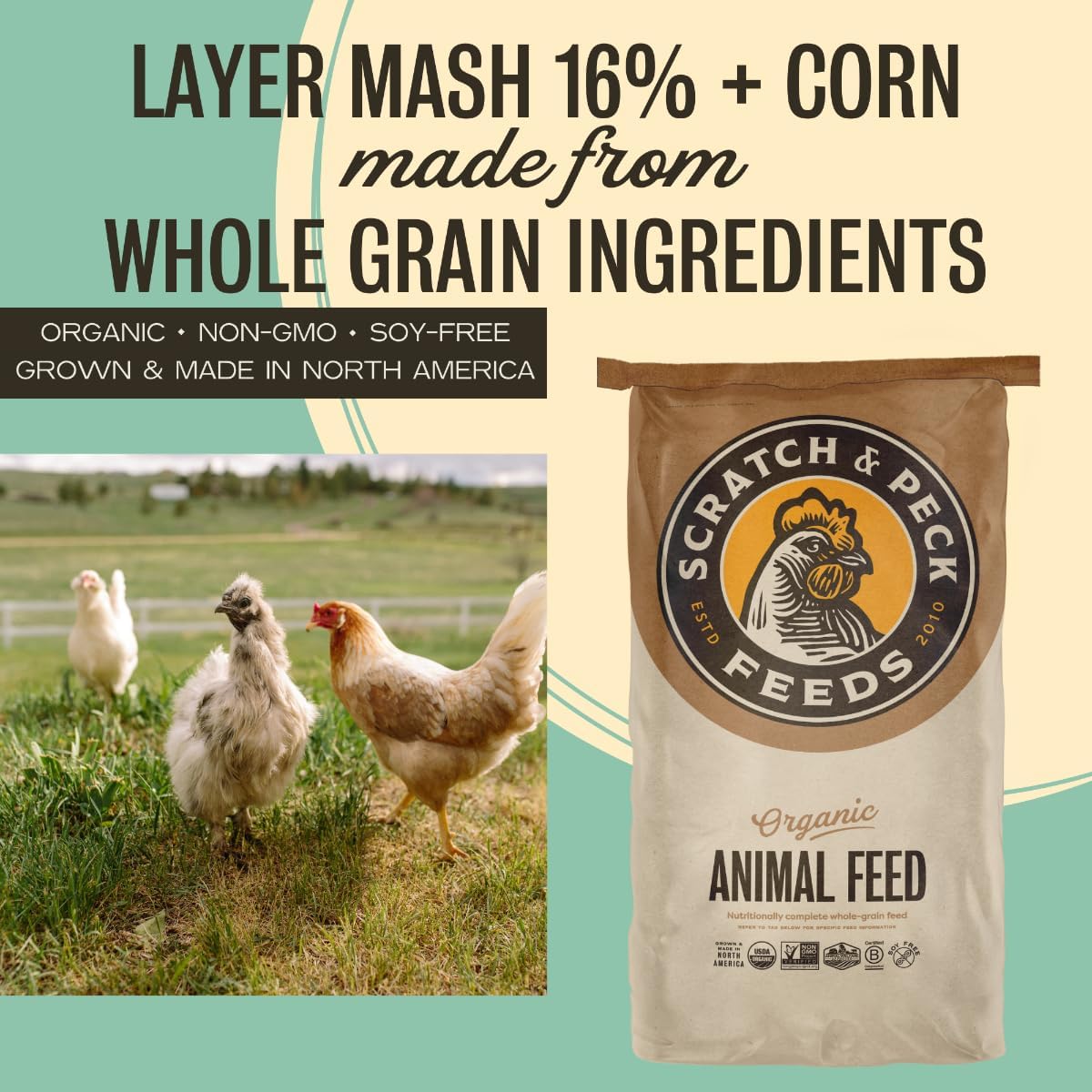 Scratch and Peck Naturally Free Organic Chicken & Duck 16% Layer Mash With Corn - 40-lbs