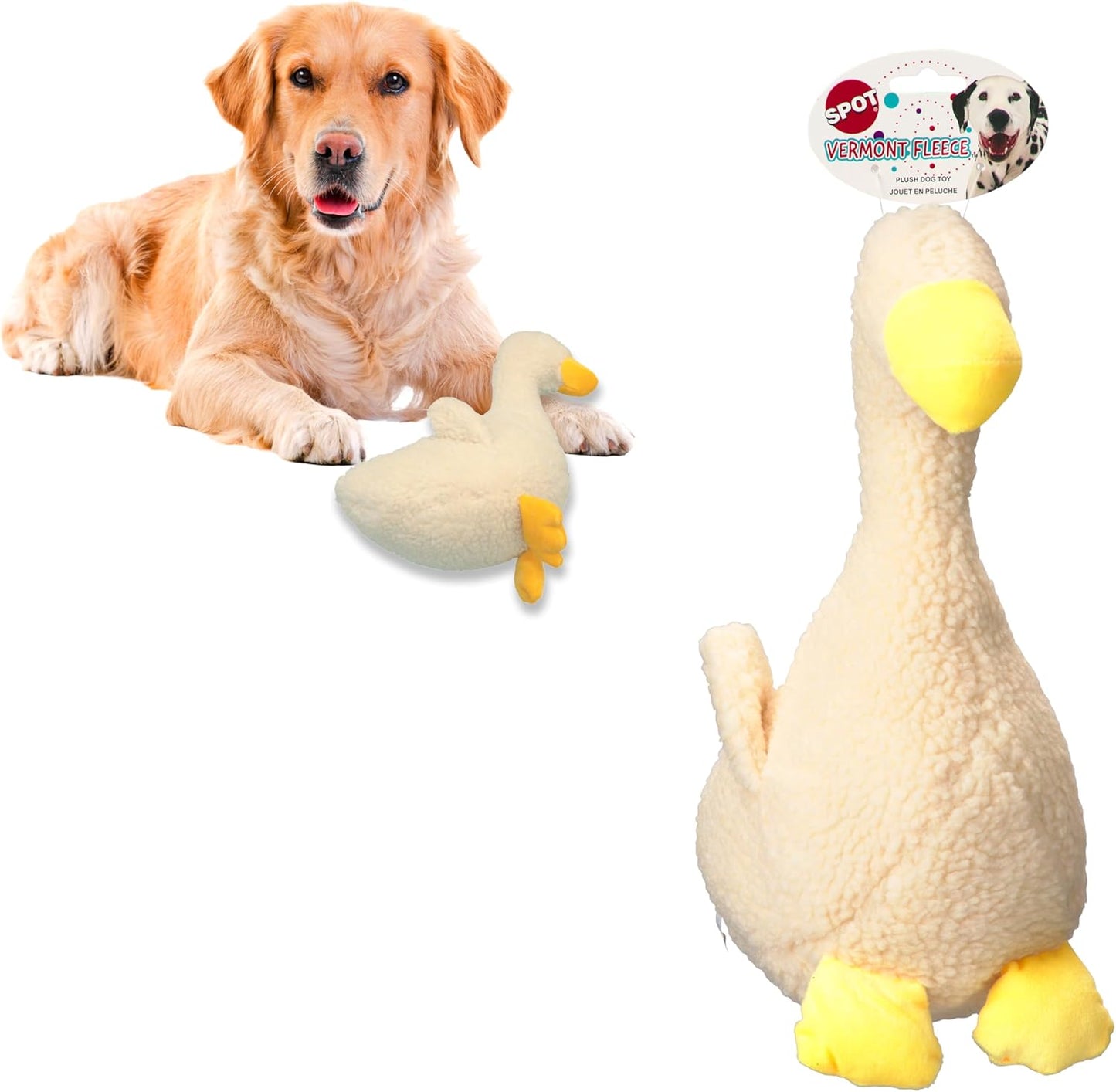 Spot 13in Vermont Style Fleece Duck Dog Toy – Soft Plush Squeaky Comfort Toy for Medium & Large Dogs and Puppies