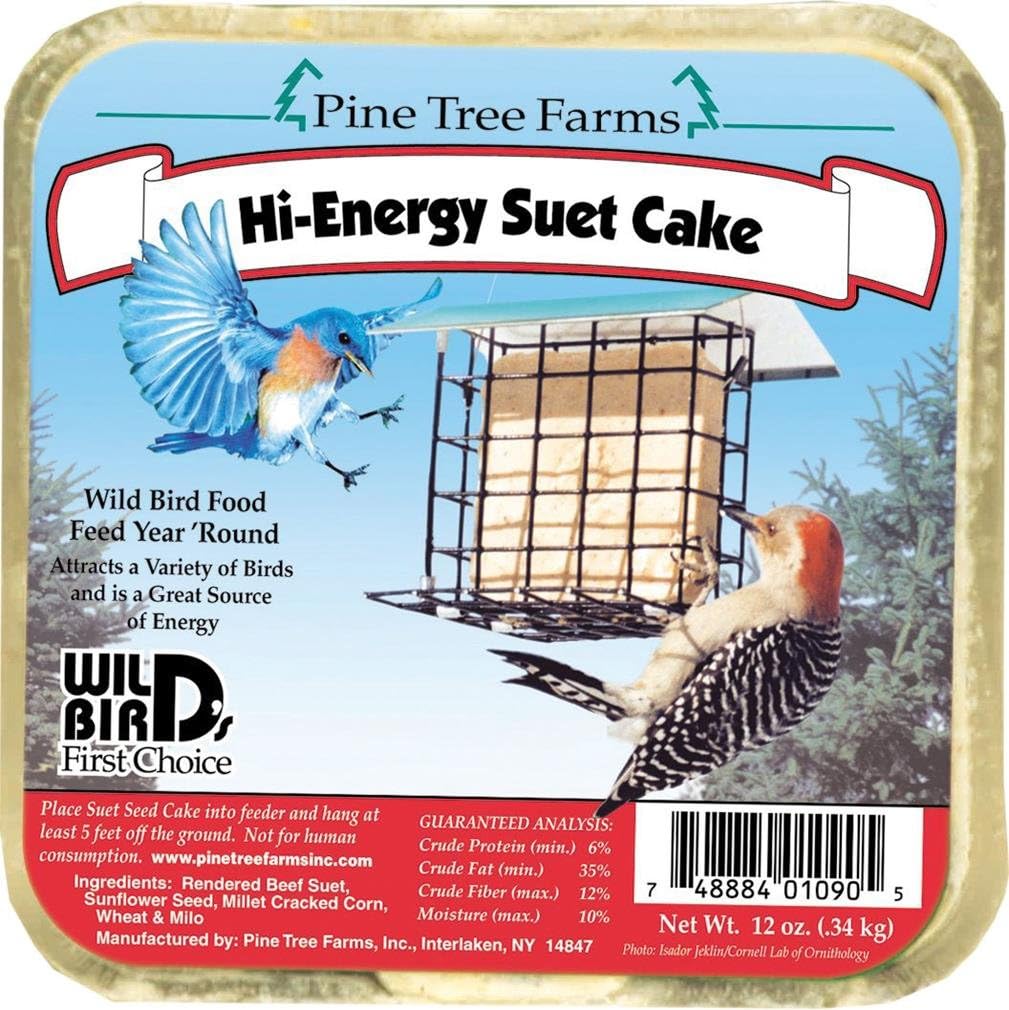 Pine Tree Farms 12 Pack Hi-Energy Suet Cake Wild Bird Food 12 oz.