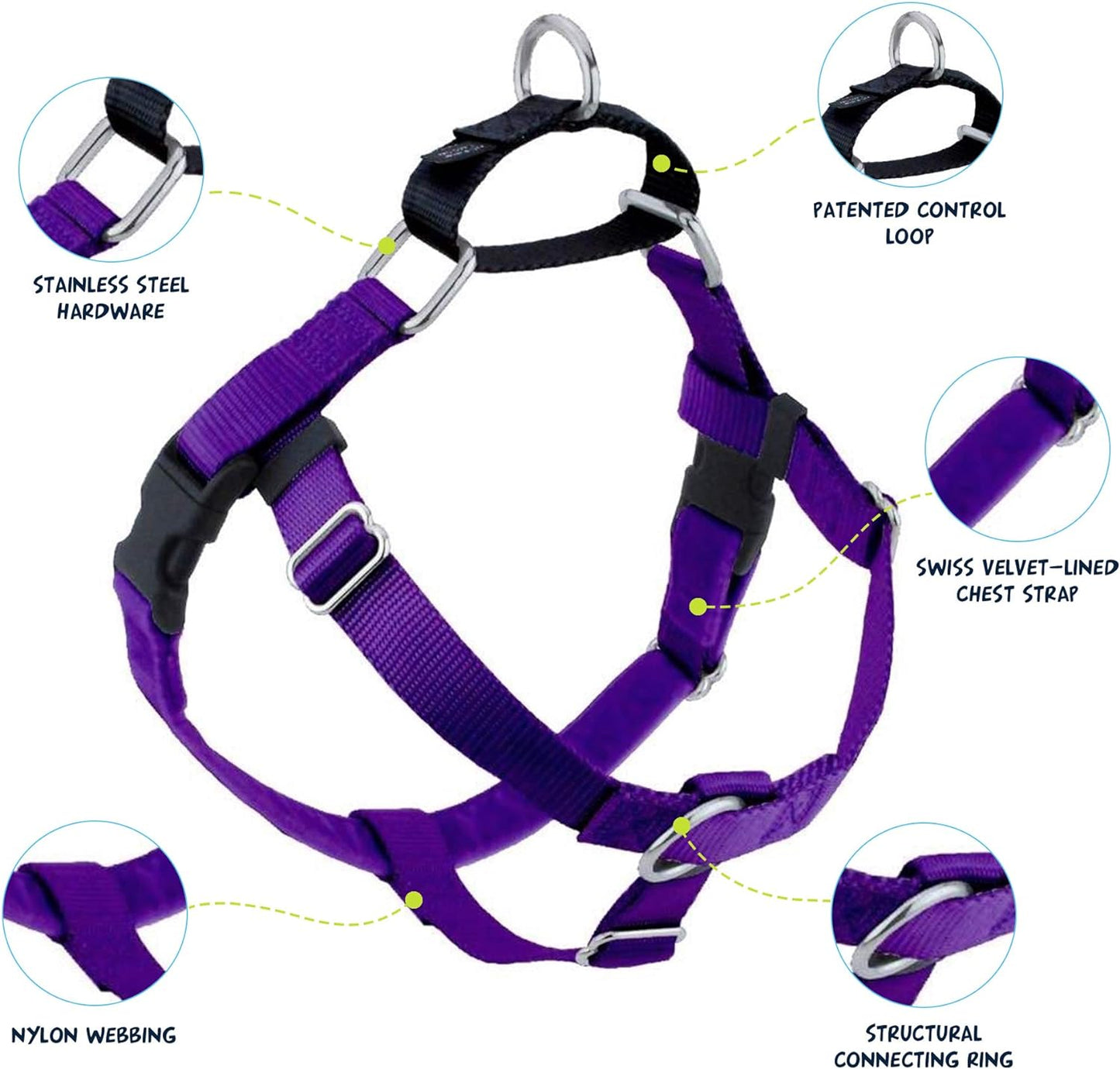 2 Hounds Design Freedom No-Pull Nylon Dog Harness Only, Medium, Purple