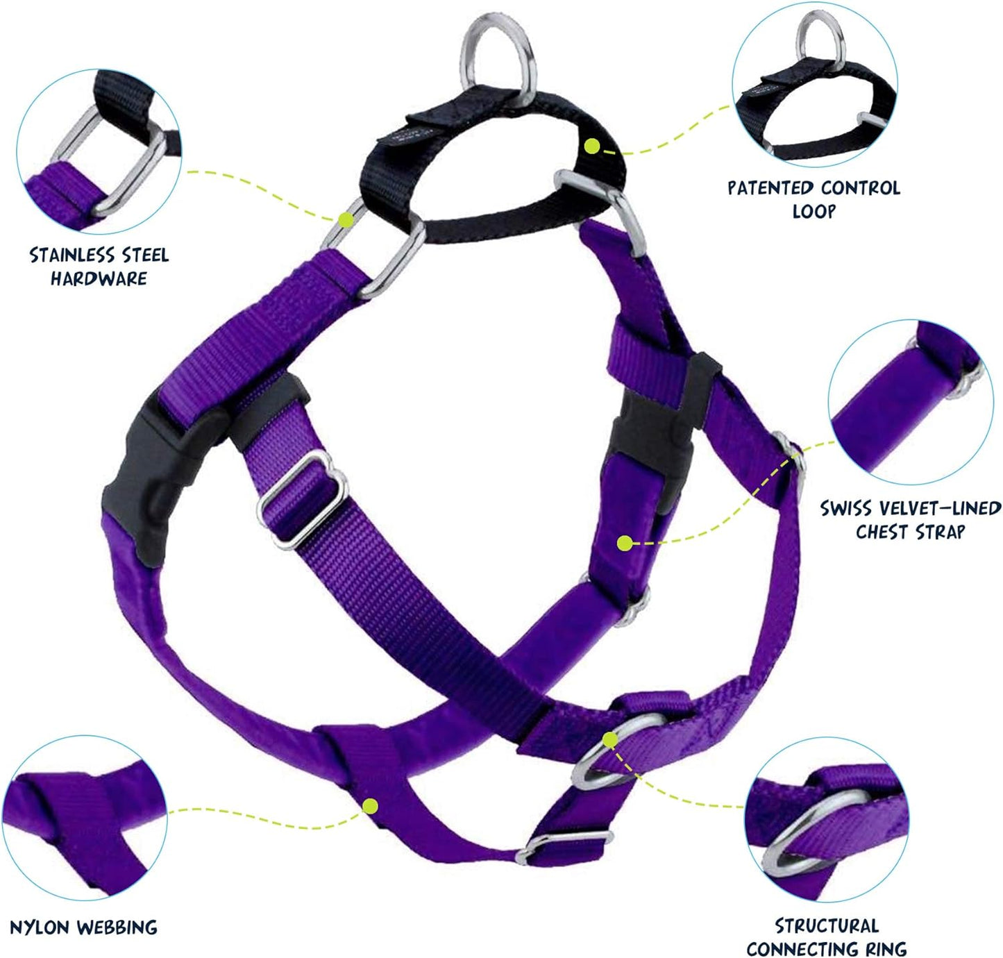 2 Hounds Design Freedom No Pull Adjustable Dog Harness | Comfortable Control for Easy Walking | Small, Medium & Large Dogs | 1" LG Purple