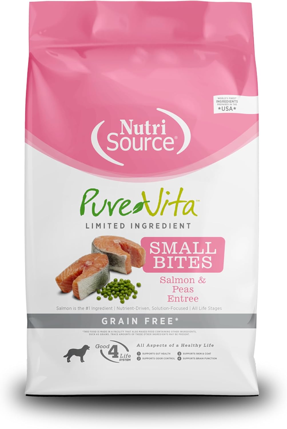 NutriSource PureVita Grain Free Small Bites Salmon and Peas Entree Dry Dog Food - 15 lbs