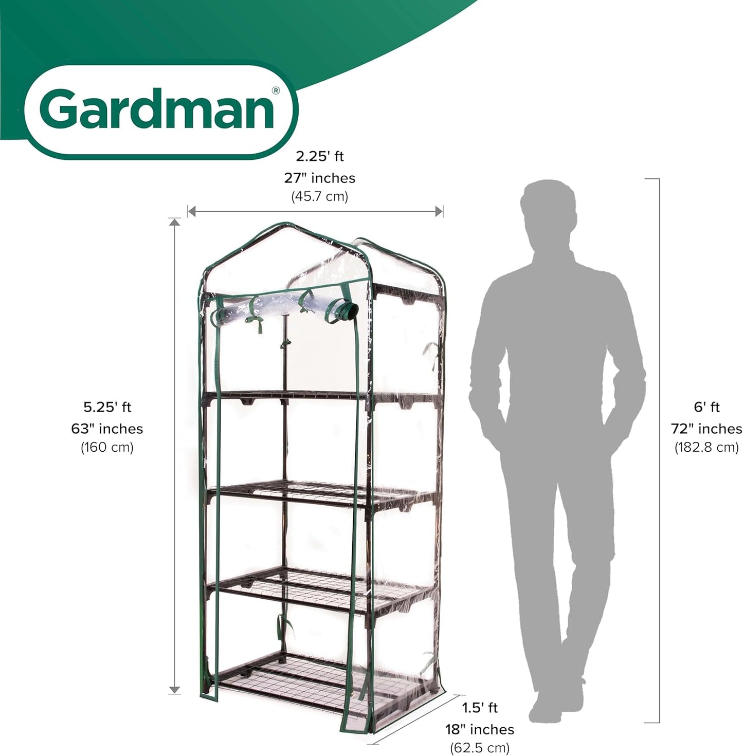 Gardman R687 4-Tier Mini Greenhouse, 27" Long x 18" Wide x 63" High,Black