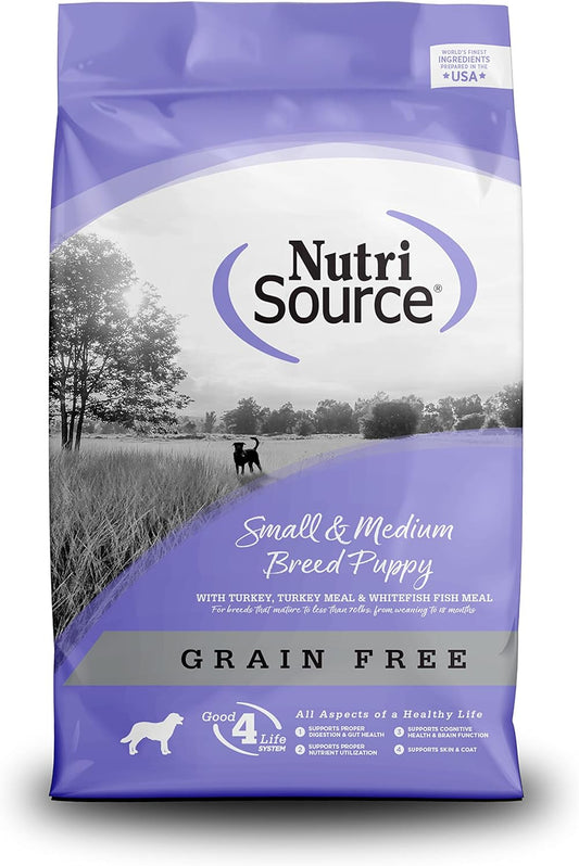 NutriSource Turkey, Whitefish and Menhaden Fish Meal Grain Free Small and Medium Breeds Puppy Dry Dog Food - 26 Lb