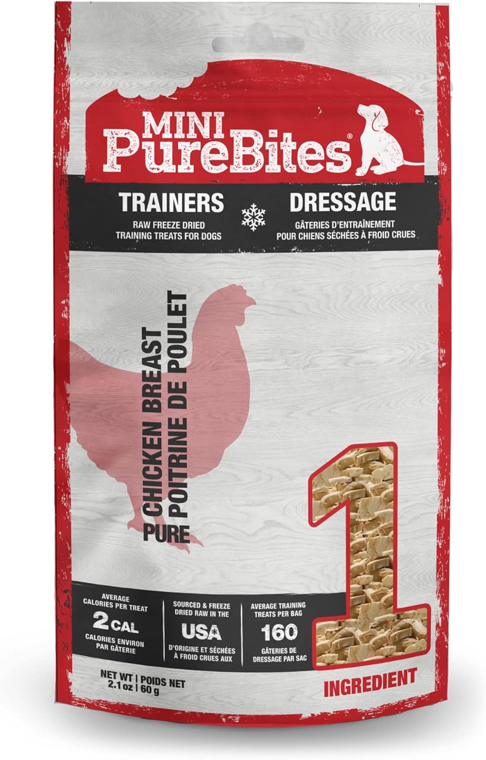 PureBites Mini Chicken Breast Freeze Dried Dog Treats, 1 Ingredient, Made in USA, 2.1oz