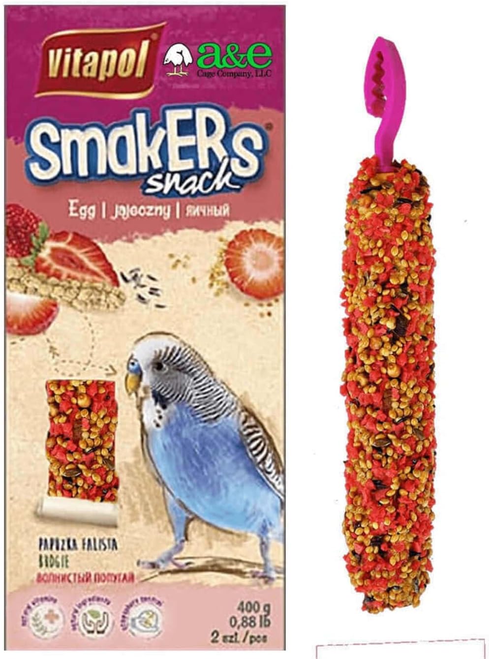 A&E Cage Company Smackers Parakeet Strawberry Treat Sticks- 12 Count