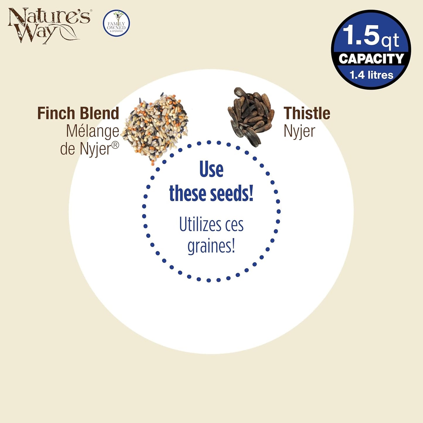 Nature's Way Yellow / Black Funnel Flip Mesh Finch Thistle Bird Feeder - 1.5 Quart