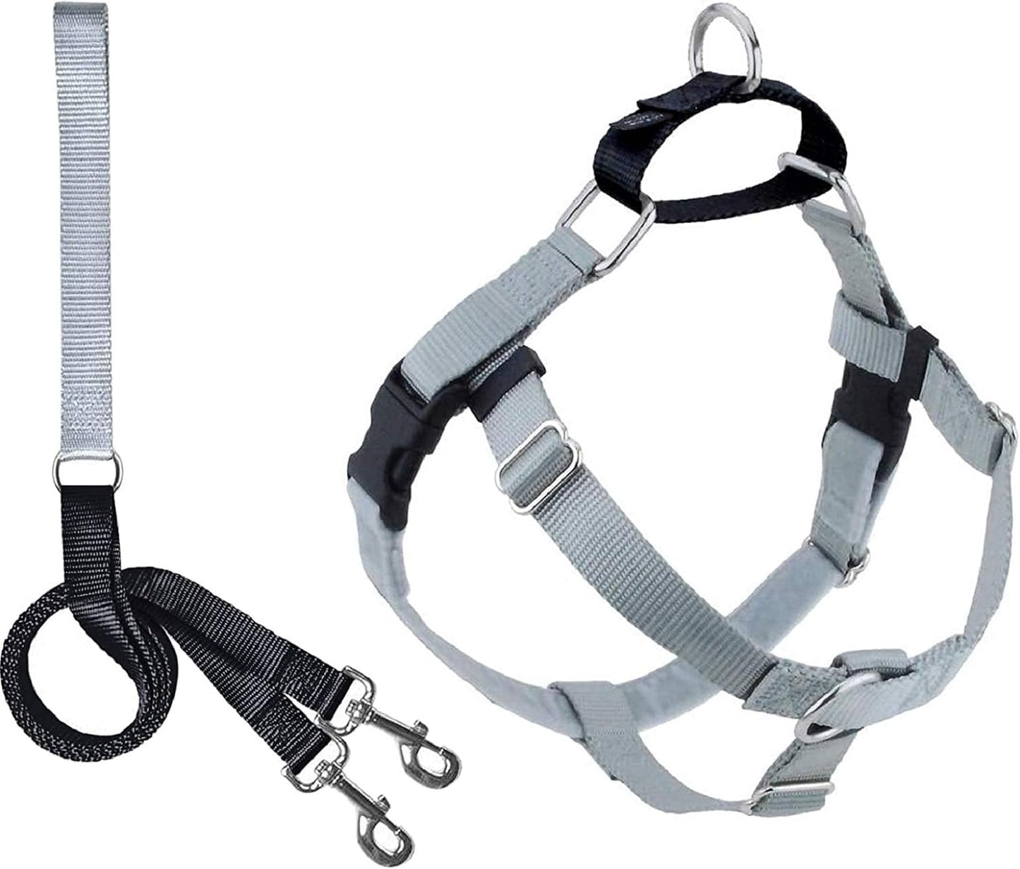 2 Hounds Design Freedom No Pull Dog Harness | Comfortable Control for Easy Walking |Adjustable Dog Harness and Leash Set | Small, Medium & Large Dogs | Made in USA | Solid Colors | 5/8" SM Silver