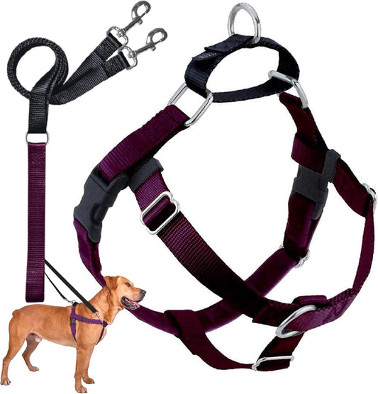 2 Hounds Design Freedom No-Pull Dog Harness Training Package with Leash, Burgundy Large