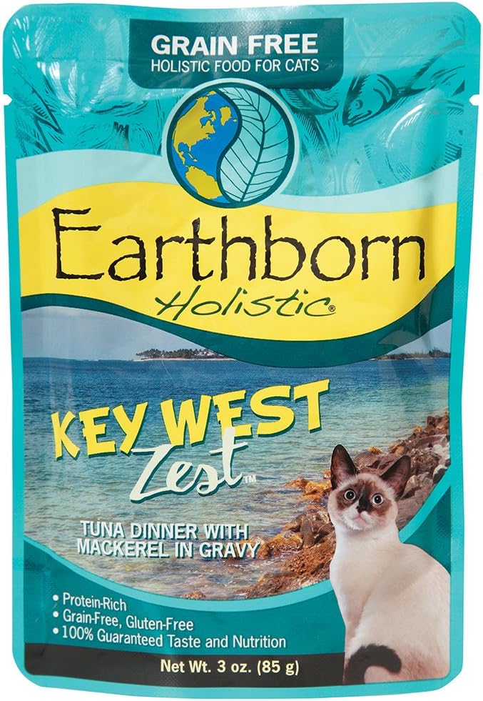 Earthborn Holistic Key West Zest with Tuna & Mackerel Gravy Grain-Free Wet Cat Food Pouches - (3 oz) Pack of 24