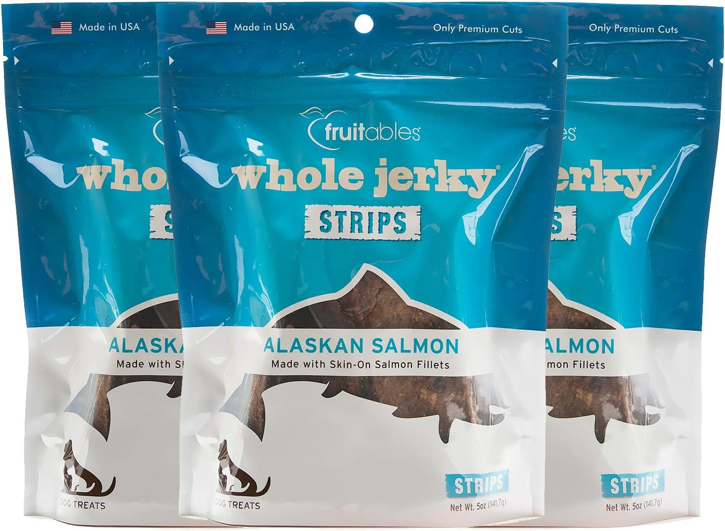 Fruitables Whole Jerky Strips Alaskan Salmon Natural Gluten Free Dog Treats 5 Ounce, Pack of 3