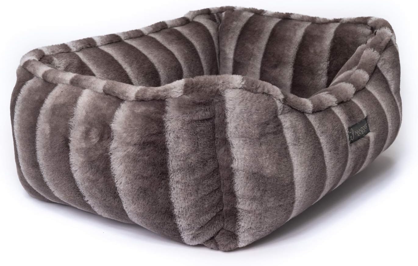 NANDOG Cloud Prive Reversible Bed in Gray Chinchilla - Ultra Soft Micro Plush Fabric - Modern Design - Washable for Cats & Small/Medium Dogs
