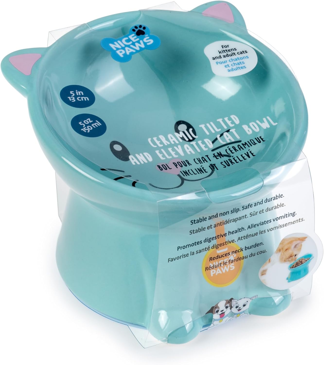 Nice Paws Tilted Cat Bowl - Blue