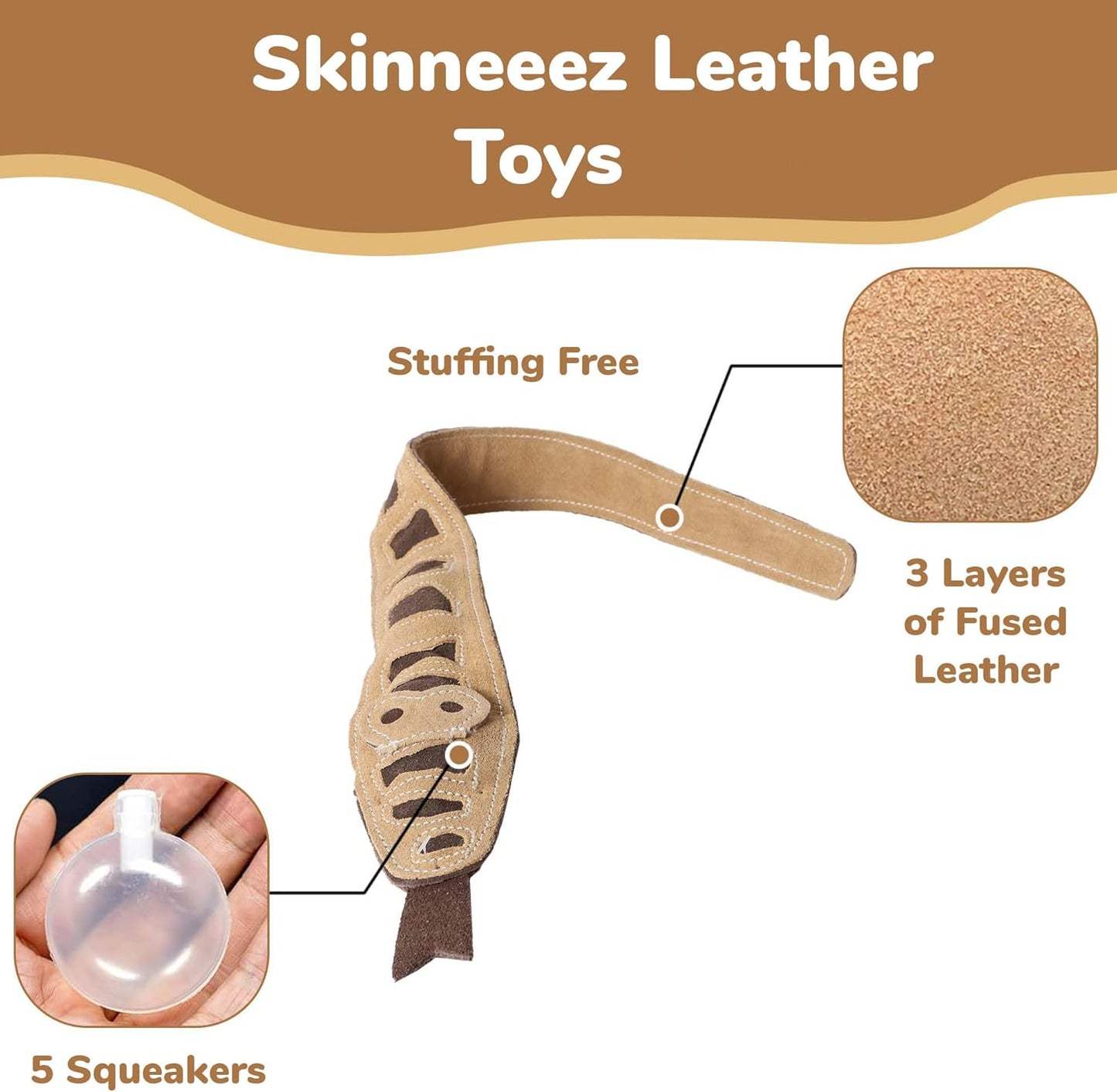 ETHICAL/SPOT Skinneeez Leather Snake Dog Toy - 36"