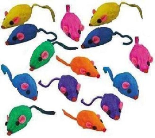 10 Rainbow Mice Cat Toys with Real Rabbit Fur That Rattle by Zanies