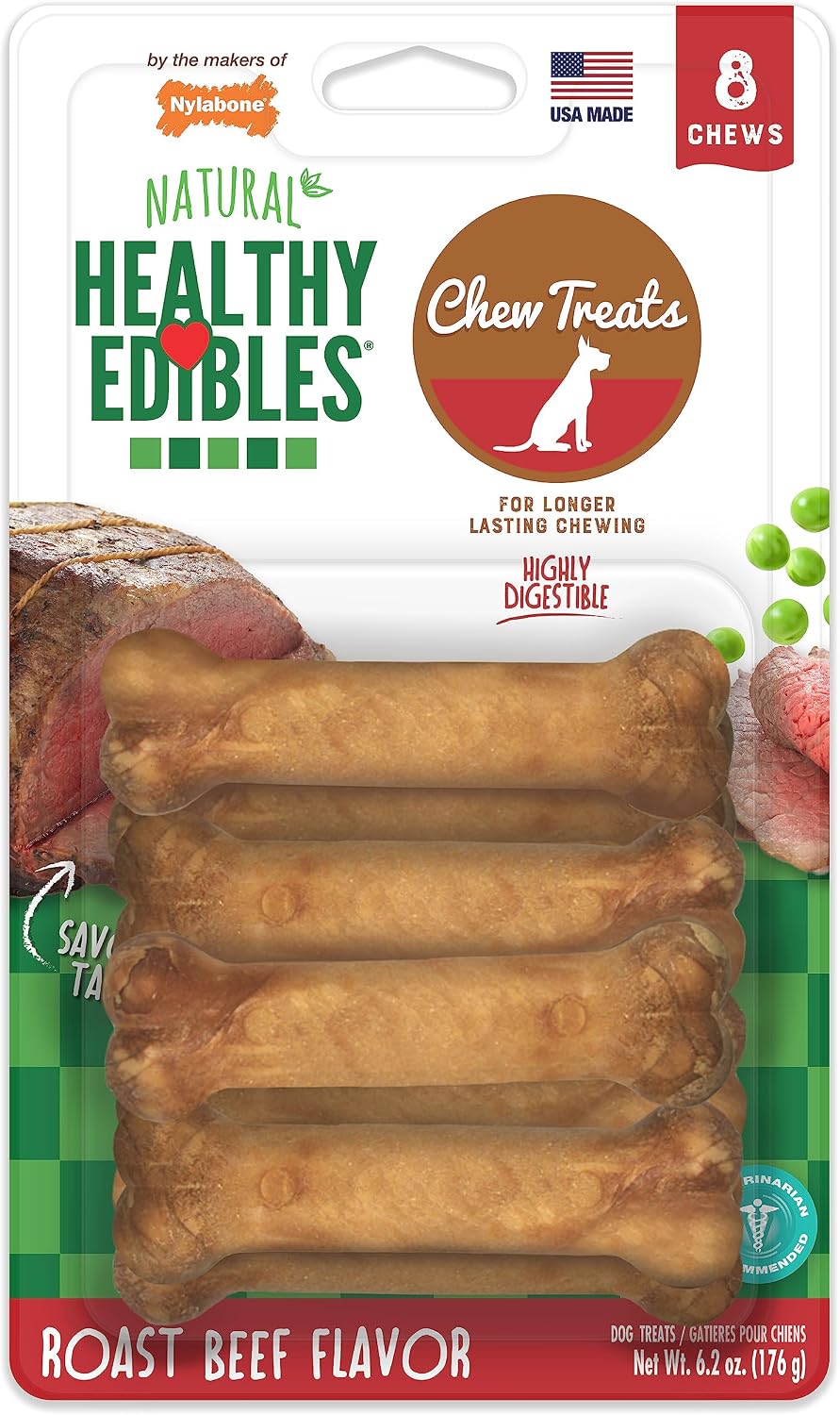 Nylabone Healthy Edibles Wholesome Roast Beef Flavor Dog Chews - Petite(8 Pack)