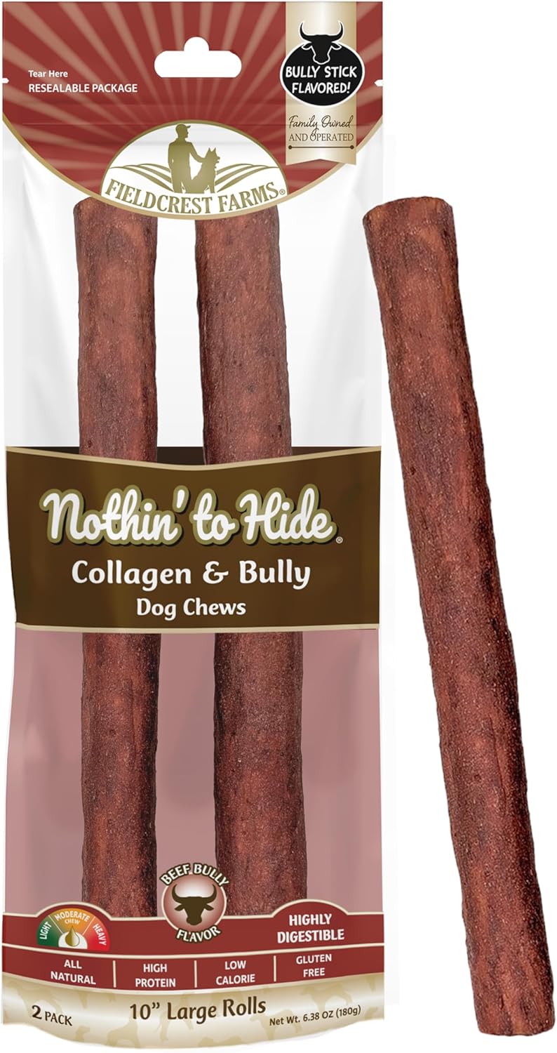 Fieldcrest Farms Nothin’ to Hide Large Roll Dog Chews, 10” Bully Stick Flavor, 2 Pack