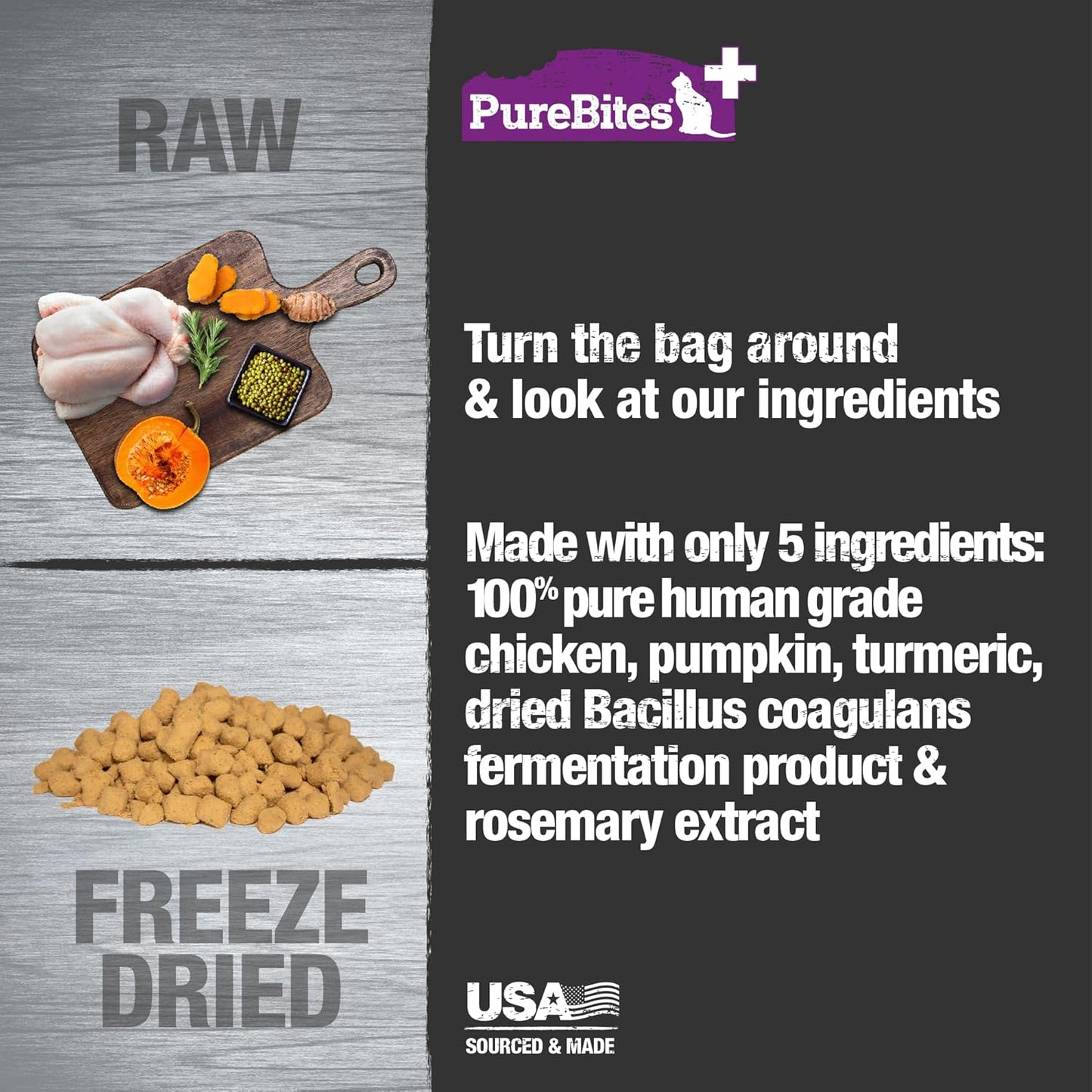 PureBites+ Freeze Dried Cat Treats 31g | Gut & Digestion | 5 Ingredients | Made in USA