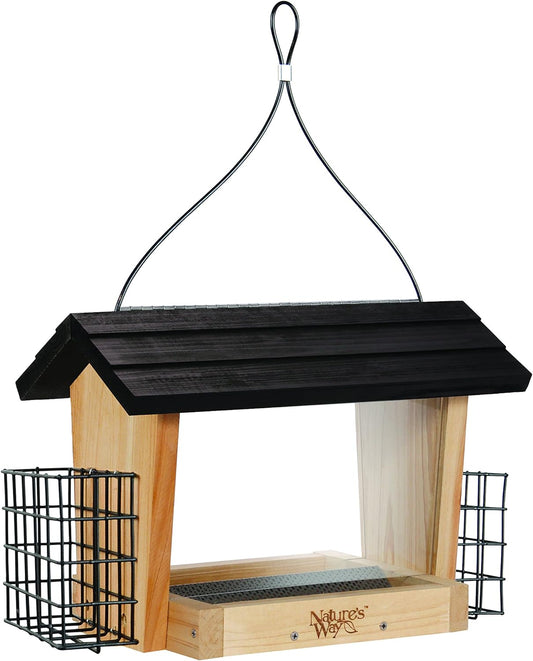 Nature's Way Cedar Hopper Bird Feeder With Suet Cage - 6 QT