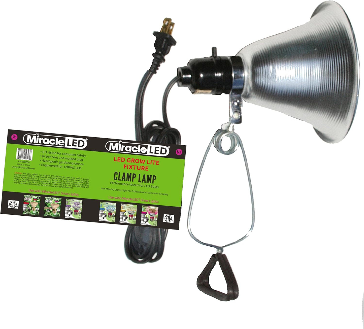 MiracleLED ETL Certified LED Plant Grow Light Clamp Fixture with Reflector, 6-Feet