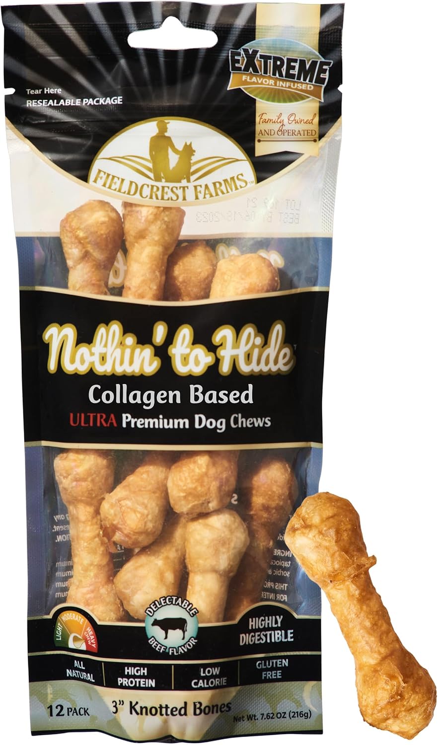 Fieldcrest Farms Nothin' To Hide Ultra Knotted Bone 3" Beef (Pack of 12)