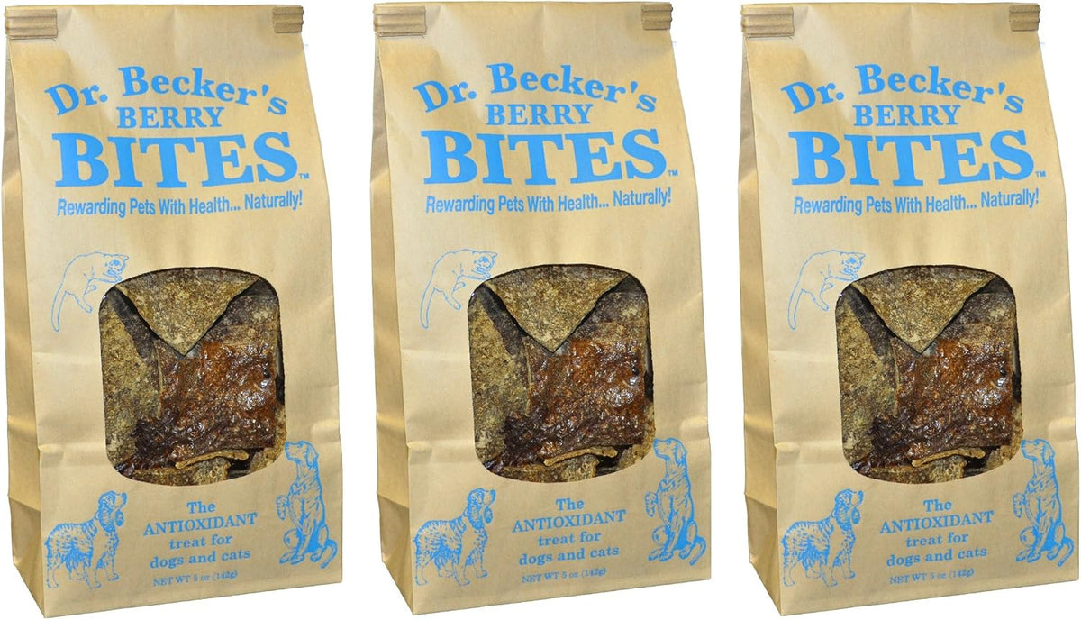 Dr. Becker's Berry Bites | Made from Acai Berry, Bilberry, Pomegranate, Blueberry | Grain Free Antioxidant Liver Training Treats for Dogs & Cats, 5oz (Pack of 3)