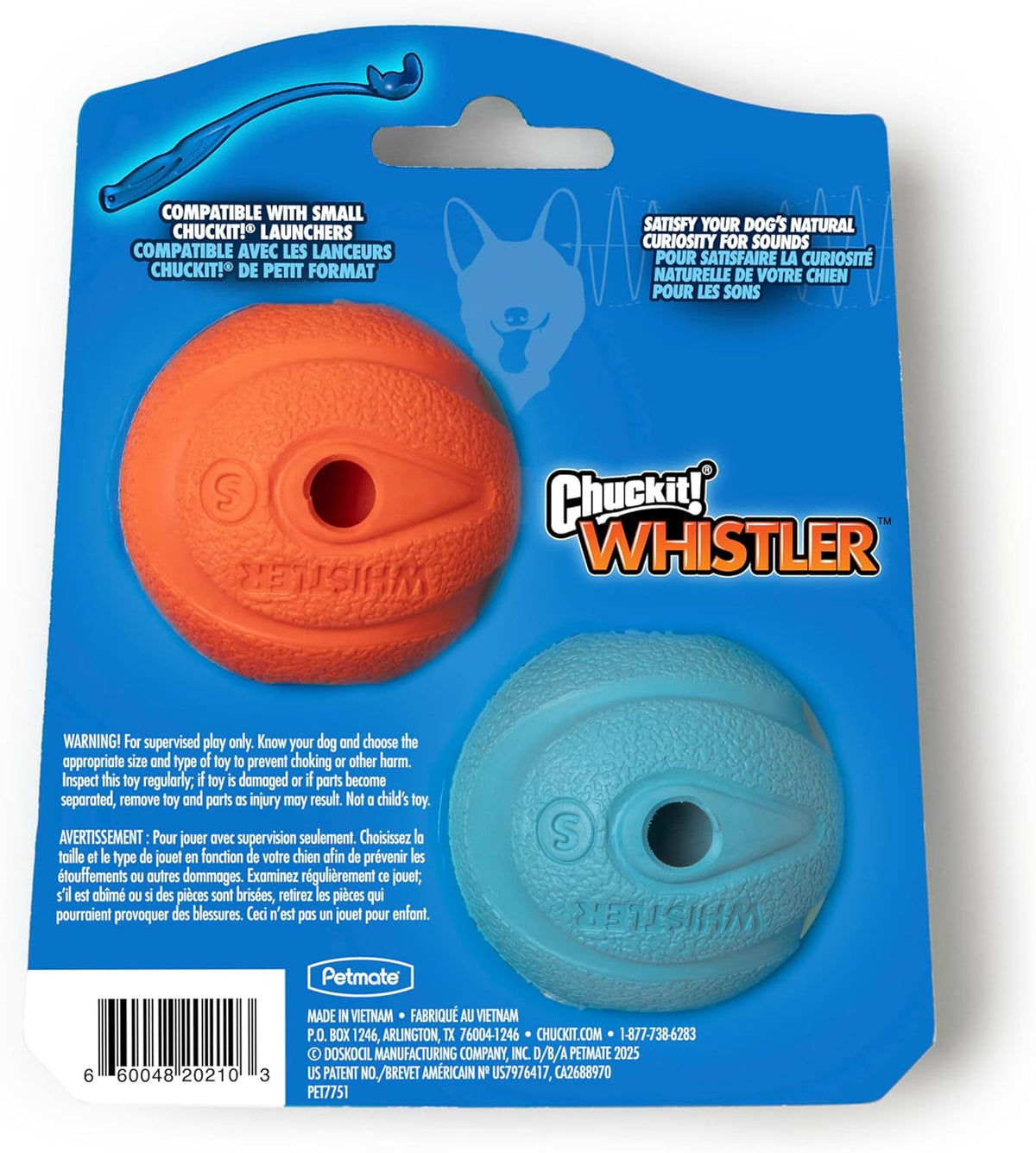 Chuckit! The Whistler Ball Dog Toy, Small (2 Inch Diameter) for Dogs 0-20 lbs