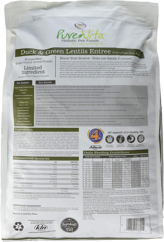 NutriSource PureVita Grain Free Duck & Green Lentils Entree Dry Dog Food - 15 lbs