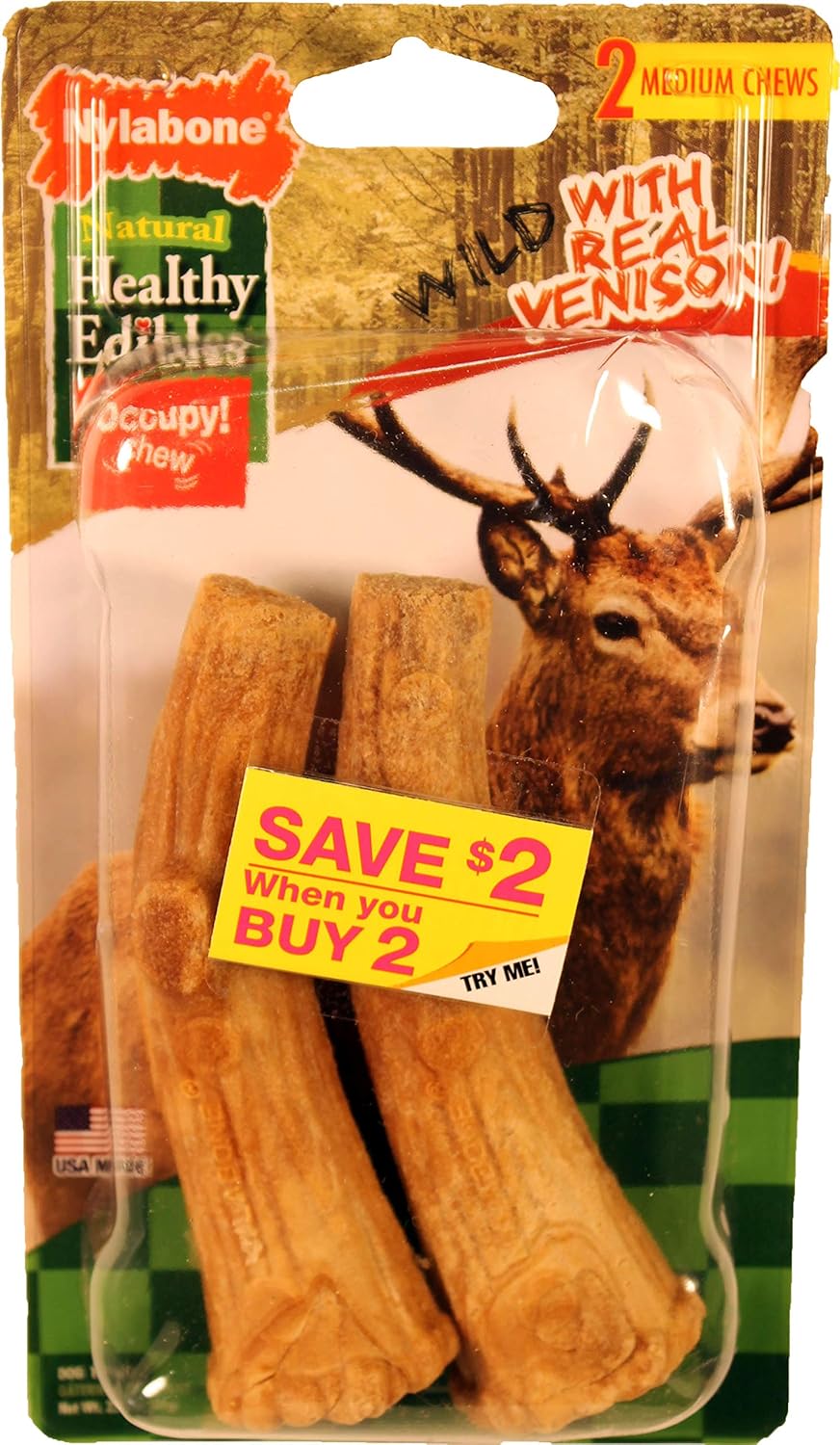 Nylabone Healthy Edibles Edible Antler Real Venison Flavor Dog Chew Treat