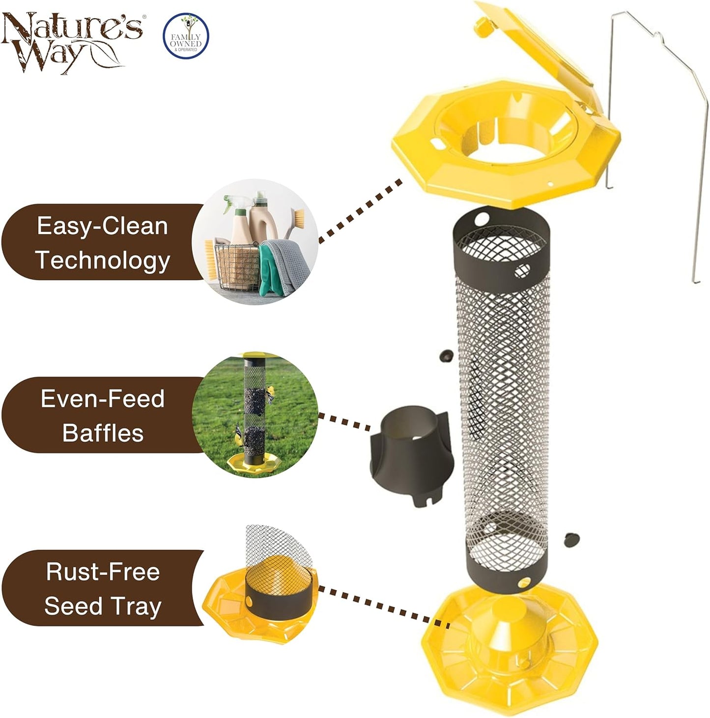 Nature's Way Yellow / Black Funnel Flip Mesh Finch Thistle Bird Feeder - 1.5 Quart